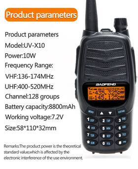 Uv-x10 Baofeng Used 10w Powerful Dual Ptt Band Vhf/uhf Portable Radio - Ham