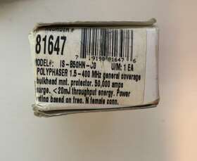 Is-b50hn-c0 Polyphaser Bulkhead Lightning Arrestor 1.5-400 Mhz N-type F/f