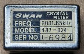 487-024 Swann Swan Crystal Filter Frec 9001.65khz Model Ser No. L-6984