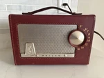 1956 Philco E-675-124 Sportster Tube-type Am Radio, Red Leather Carry Case. Fixed Price $44.99.