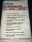 Ramsey 40 Meter Cw Transmitter Qrp Kit Assembly Instruction Manual Used. Fixed Price $10.00.