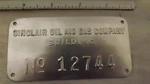 Sinclair Oil Company Building Id Plate Nos 18-A. Fixed Price $14.99.