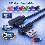 3 Pack 10FT 90 Right Degree Angle Fast Charge Micro Usb Cable Power Cord Sync. Fixed Price $11.75.