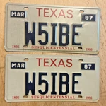 1987 Texas Amateur Ham Radio Operator License Plates Pair " W5IBE Tx. Fixed Price $34.99.