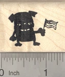 4TH Of July Pug Rubber Stamp, Black Dog With American Flag D24407 Wm. Fixed Price $16.00.
