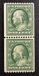 Us Stamp, Scott #348 Pair, 1908 1C Franklin, Green, Dlwm, Perf 12 / Mint Nh Og. Fixed Price $32.40.