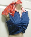 Country Western Dance Clogging Pinch Front Denim Look Crop Top Bandana. Fixed Price $13.29.