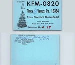 Ham Radio Qsl Qso Postcard KFM-0820, Venus, Pa, Usa. Fixed Price $16.99.